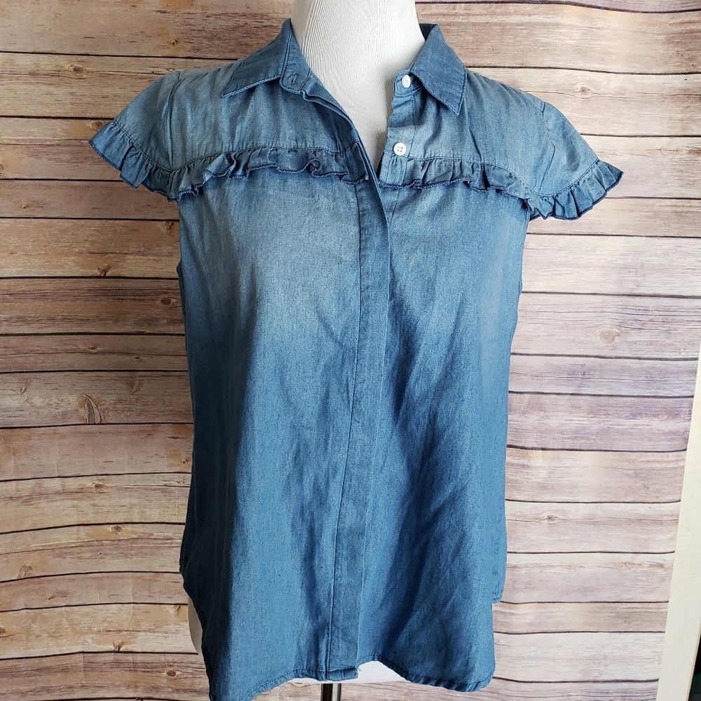 Ruffle Chambray Blouse - Picture 1 of 3